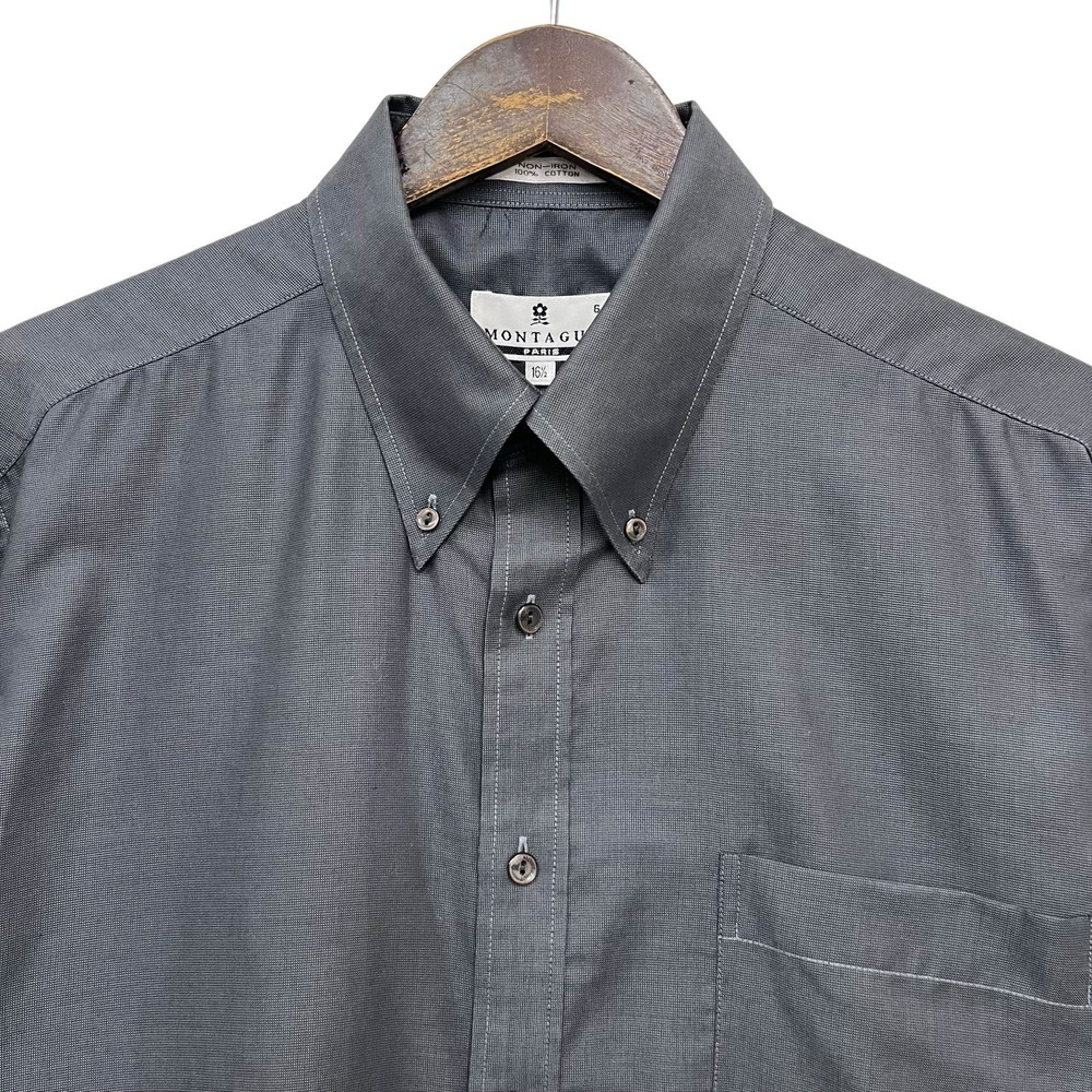 Montagut Paris Men's Size 16.5 Steel Gray Button Down Short Sleeve Cotton Shirt
